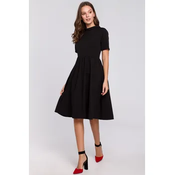 Dámské šaty ELEGANTNÍ DÁMSKÉ ŽENSKÉ ŠATY MIDI ROZŠÍŘENÉ RŮŽOVÉ 36 S