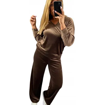 Dámské kalhoty Z934 HLADKÁ HNĚDÁ SAMETOVÁ TEPLÁKOVÁ TEPLÁKOVKA vel. 54 (7XL)