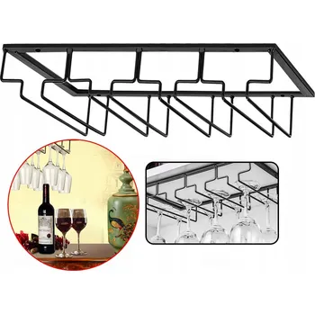 Stojan na víno ČTYŘŘADÝ ZÁVĚSNÝ DRŽÁK NA SKLENIČKY ČERNÝ MATNÝ UPEVNĚNÍ POD SKŘÍŇKU 40CM