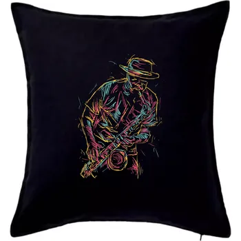 Polštář Jazz saxofon splash - Polštář 50x50 - 50x50 - Pouze potah ( Černá )