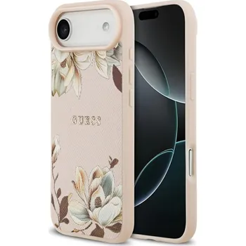 Telefonní příslušenství Kryt Guess Grained Flowers s klasickým logem MagSafe pro iPhone Air - růžový