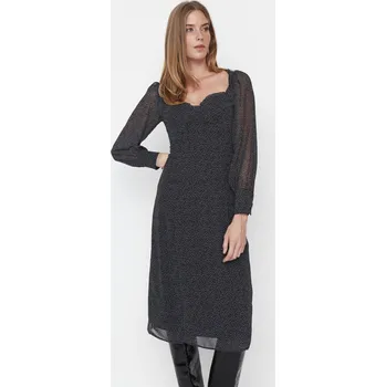 Dámské šaty Trendyol černé srdcové šifonové šaty Trendyol černá | šedá 2013394