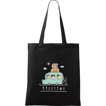 Nákupní taška Výletíme obytňák kreslený - Taška bavlněná - 42 x 38 cm ( Černá )