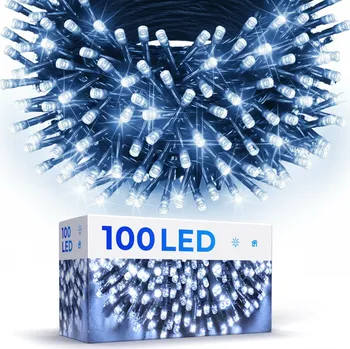 Vánoční dekorace VÁNOČNÍ OSVĚTLENÍ NA STROMEČEK 100 LED STUDENÁ BÍLÁ S PROGRAMÁTOREM 8 REŽIMŮ