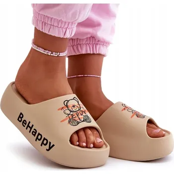 Dámská obuv NAZOUVÁKY S MEDVÍDKEM NA PLATFORMĚ PRO BAZÉN BÉŽOVÉ 36/37