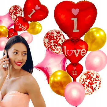 Balónek SADA BALÓNKŮ SRDCE I LOVE YOU NAROZENINY 8ks HELIUM