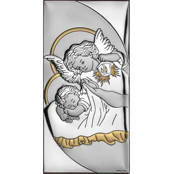 Obraz Stříbrný obrázek na křtiny Anděl strážný s lucerničkou | 6x12 cm | SKU:FU830406O