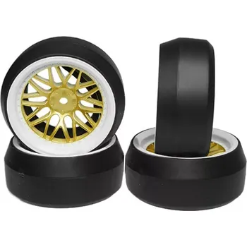 RC náhradní díl Yeah Racing Spec D LS Wheel Offset +6 White Gold w/Tire 4ks pro 1/10 Drift