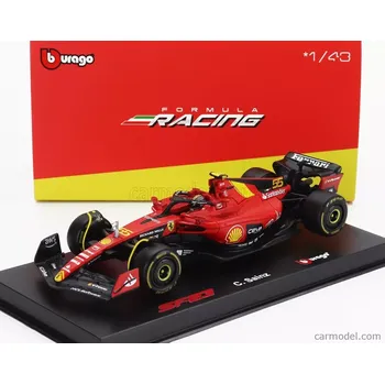 autíčko Bburago Ferrari F1 Sf-23 Team Scuderia Ferrari N 55 Pole Position 3rd Monza Italy Gp 2023 Carlos Sainz - With Pilot And Showcase 1:43 Červená Černá Žlutá