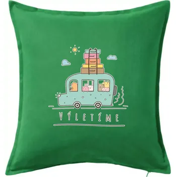 Polštář Výletíme obytňák kreslený - Polštář 50x50 - 50x50 - Pouze potah ( Středně zelená )