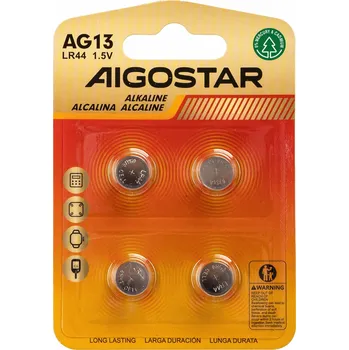 Článková baterie Aigostar LR44 AG13 1,5V alkalická knoflíková plochá 4 ks