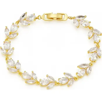 Náramek Zlatý náramek s kubickými zirkony, zirkony křišťály , květinami svatba ocel