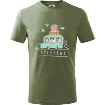 Chlapecké oblečení Výletíme obytňák kreslený - Tričko dětské bavlněné - 98 cm / 2 roky ( Khaki )