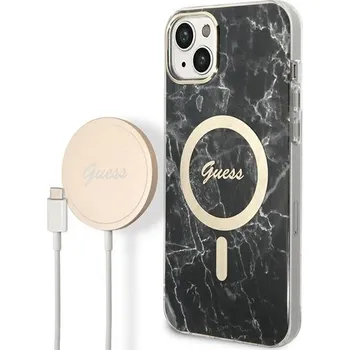 Pouzdro na mobilní telefon Sada Guess GUBPP14SHMEACSK Pouzdro + nabíječka pro iPhone 14 6.1" černá/černá tvrdá pouzdra Marble MagSafe