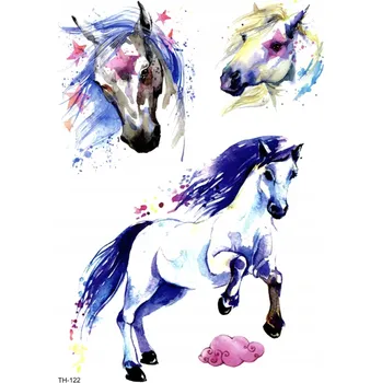 Odstranitelné tetování Dočasné omyvatelné tetování barevné TATTOO 3D 14,8 x 21 cm koně barevní
