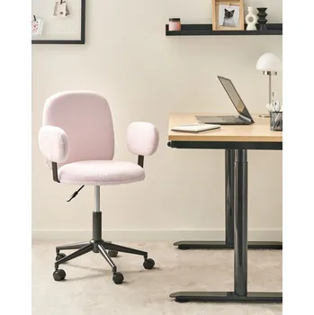 Kancelářská židle pastelově růžová buklé čalouněná otočná na kolečkách výškově nastavitelná moderní domácí kancelář Beliani