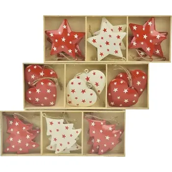 Vánoční ozdoba Červená vánoční ozdoba různé druhy SRDCE/STROM/HVĚZDA, kov