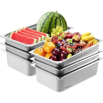 VEVOR Balení 6 hotelových pánví, plnohodnotná parní pánev s ochranou proti zasekávání, nerezová ocel o tloušťce 0,8 mm, restaurační parní pánev, komerční stolní pánev s hloubkou 6 palců, pánev na skladování potravin pro catering, pro průmysl a vědu