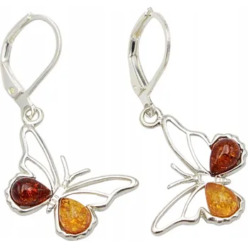 Náušnice Náušnice Váš jantar K126 stříbrné motýlci s jantarem 3,4 cm