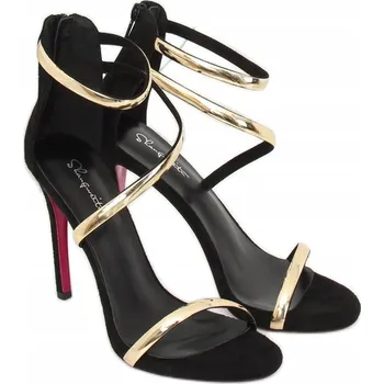 Dámské sandále Sandály Černé Zlaté Pásky na Podpatku vel. 41