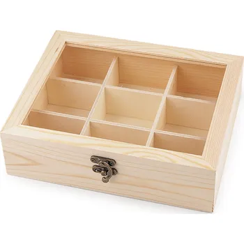 Módní doplněk Dřevěná krabička se skleněným průhledem - 8596475702119