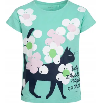Dívčí tričko Dívčí tričko zelené bavlna 140 tričko pro dívky s kočkou Endo