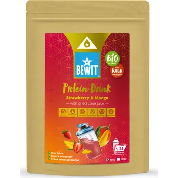 Protein BEWIT Proteinový nápoj, jahoda a mango se sušenou třtinovou šťávou, BIO - 2x (1200g)