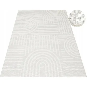 Koberec KOBEREC PRO VENKOVNÍ POUŽITÍ ŠEDO-KRÉMOVÉ PRUHY NA LÉTO NA BALKON HAGA 140x190 cm