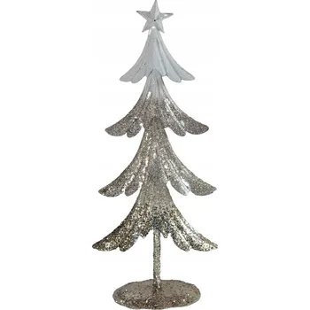 Obraz Kovový vánoční stromek se zlatým a bílým brokátovým zdobením, výška 40 cm