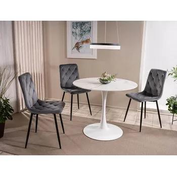 Jídelní stůl Kulatý jídelní stůl BRODIE - bílý mramor / bílý