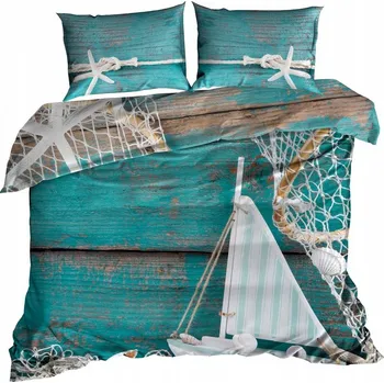 Povlečení Bavlna Povlečení 140x200 cm LODIČKA NA TYRKÝZOVÉM