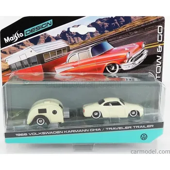 Dětské zboží Maisto Volkswagen Karmann Ghia Coupe 1960 With Travel Trailer 1:64 Cream