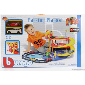 autíčko Bburago Accessories Diorama - Parking Playset Garage With Porsche Cayenne + Audi R8 1:43 Různé