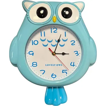 Hodiny Nástěnné hodiny sova Lovely Owl – modré hodiny do dětského pokoje 33 cm