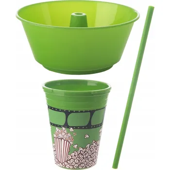 Miska na POPCORN, nádoba + KELÍMEK na NÁPOJE se slámkou 2v1