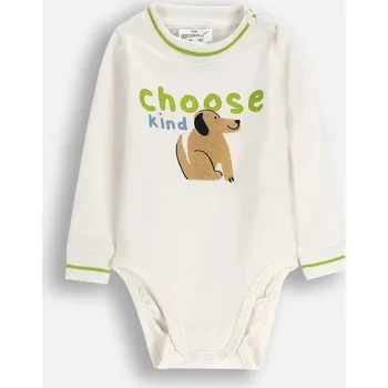 Kojenecké body s dlouhým rukávem v ecru barvě s potiskem 068 Coccodrillo ZC5