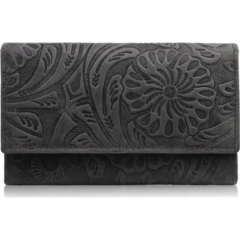 Peněženka Dámská kožená peněženka vintage černá s květinami velká módní Paolo Peruzzi