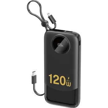 Powerbanka Dudao K13 10000mAh s vestavěným kabelem USB-C a Lightning - černá