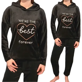 Dámské pyžamo Dámské pyžamo velurové s dlouhým rukávem s kapucí černé XXL