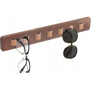 Věšák BAMBUSOVÝ DRŽÁK VĚŠÁK NA BRÝLE SAMOLEPICÍ 3M KŮŽE 7 HÁČKŮ