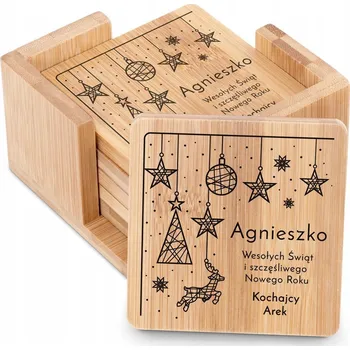 Podtácek Bambusové vánoční podtácky pod Sklenice 6 Ks potištěný vánoční Dárek