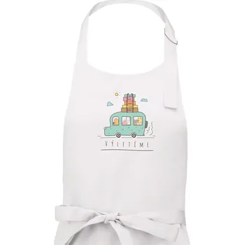 Kuchyňská zástěra Výletíme obytňák kreslený - Dámská zástěra na vaření - Univerzální velikost ( Bílá )