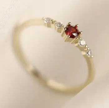 Prsten Zlatý Prstýnek s rubínem, diamantem, Zirkony nerezovou Ocel jako Dárek