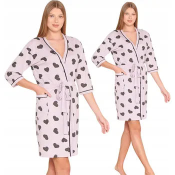 Dámské noční prádlo DÁMSKÝ BAVLNĚNÝ ŽUPAN LEHKÝ TENKÝ ELEGANTNÍ SE SRDÍČKY NA ZAVAZOVÁNÍ VEL. L