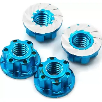 RC náhradní díl Yeah Racing Hliníkové matice kol Lock Nut 4ks - Modré