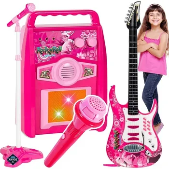 Hudební nástroj pro děti Elektrická kytara R-Projekt s mikrofonem a zesilovačem růžová
