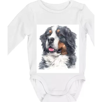 Bernský salašnický pes - hlava vodová barva - Body kojenecké s dlouhým rukávem - Dlouhý r. 6-12 měs ( Bílá )