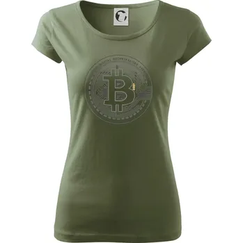 Dámské tričko Bitcoin tištěný spoj - Dámské triko Pure - 2XL ( Khaki )