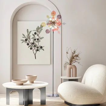 Lampička Näve Stojací lampa Explosion, sklo, pastelově barevná, chrom, G9 - Ø podstavec 25 cm; Ø velké koule 9 cm, malé koule 5 cm; délka kabelu 200 cm pastelově barevné, chrom 6 x 28 W - Doprava zdarma