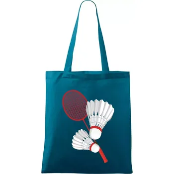 Nákupní taška Badminton - pálka a košík - Taška bavlněná - 42 x 38 cm ( Petrolejová )
